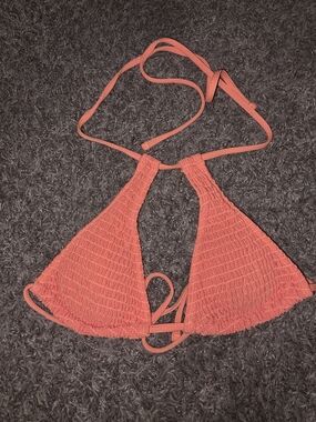 SHEIN Coral Orange Smocked Triangle Bikini Top